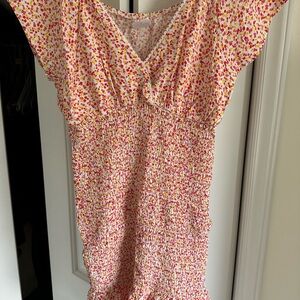 No Boundaries White Floral Top with Pink & Yellow Blossoms